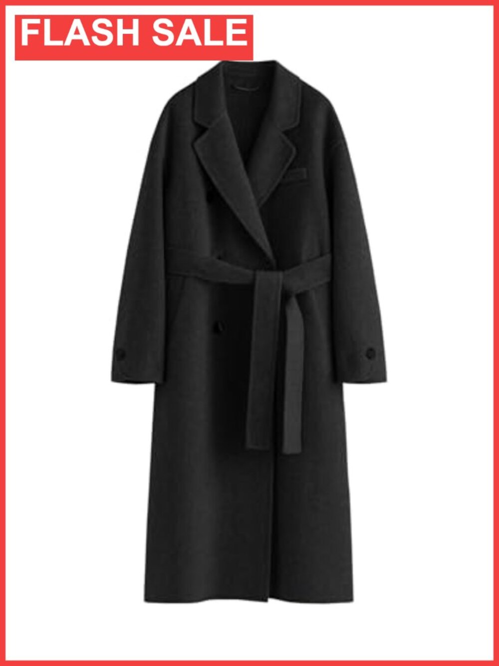 Wool Blend Pea Coat Double Breasted Belted Long Trench Coat